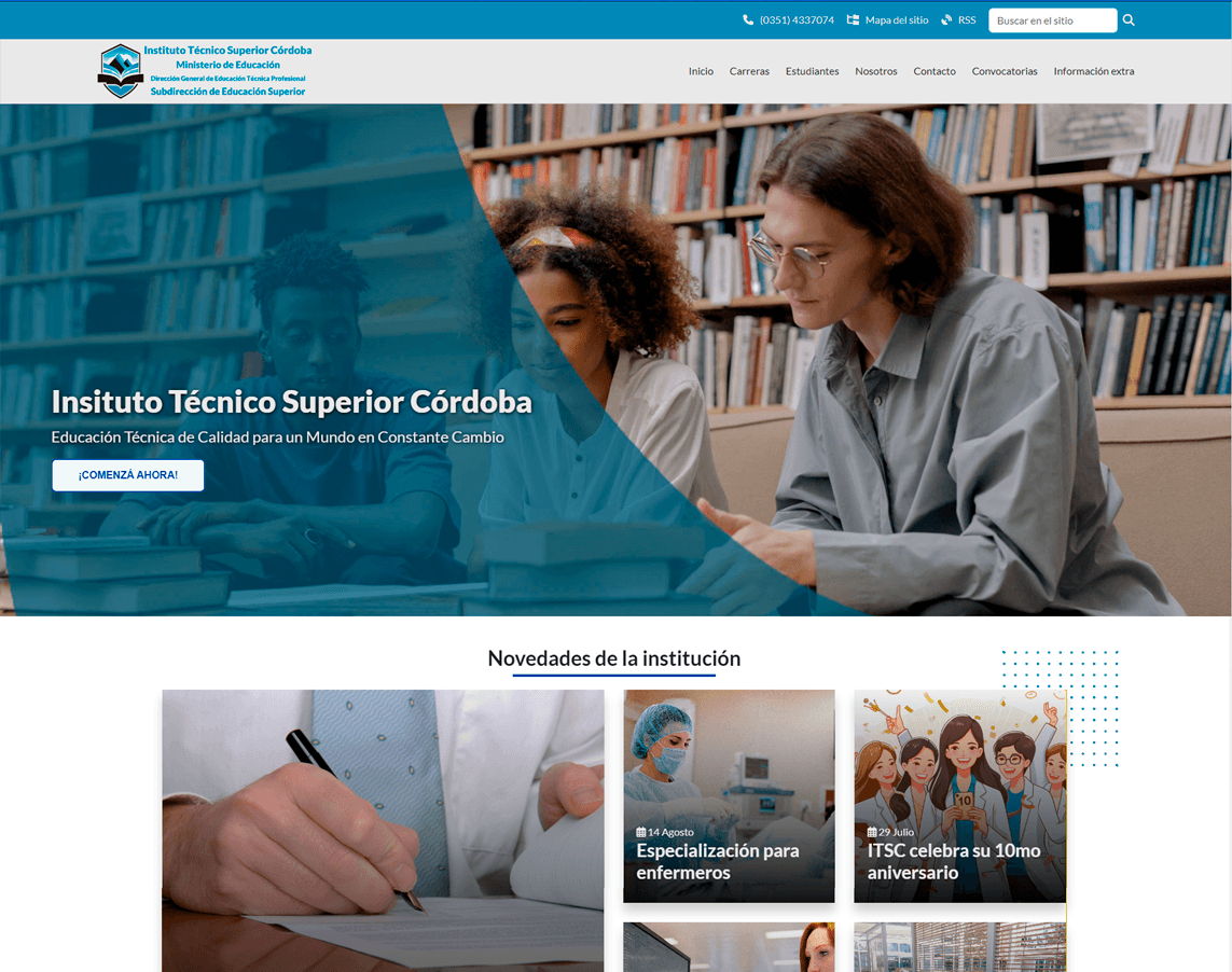 Screenshot of the redesigned ITSC technical institute website, a Python Flask and MySQL app with CRUD and validated forms