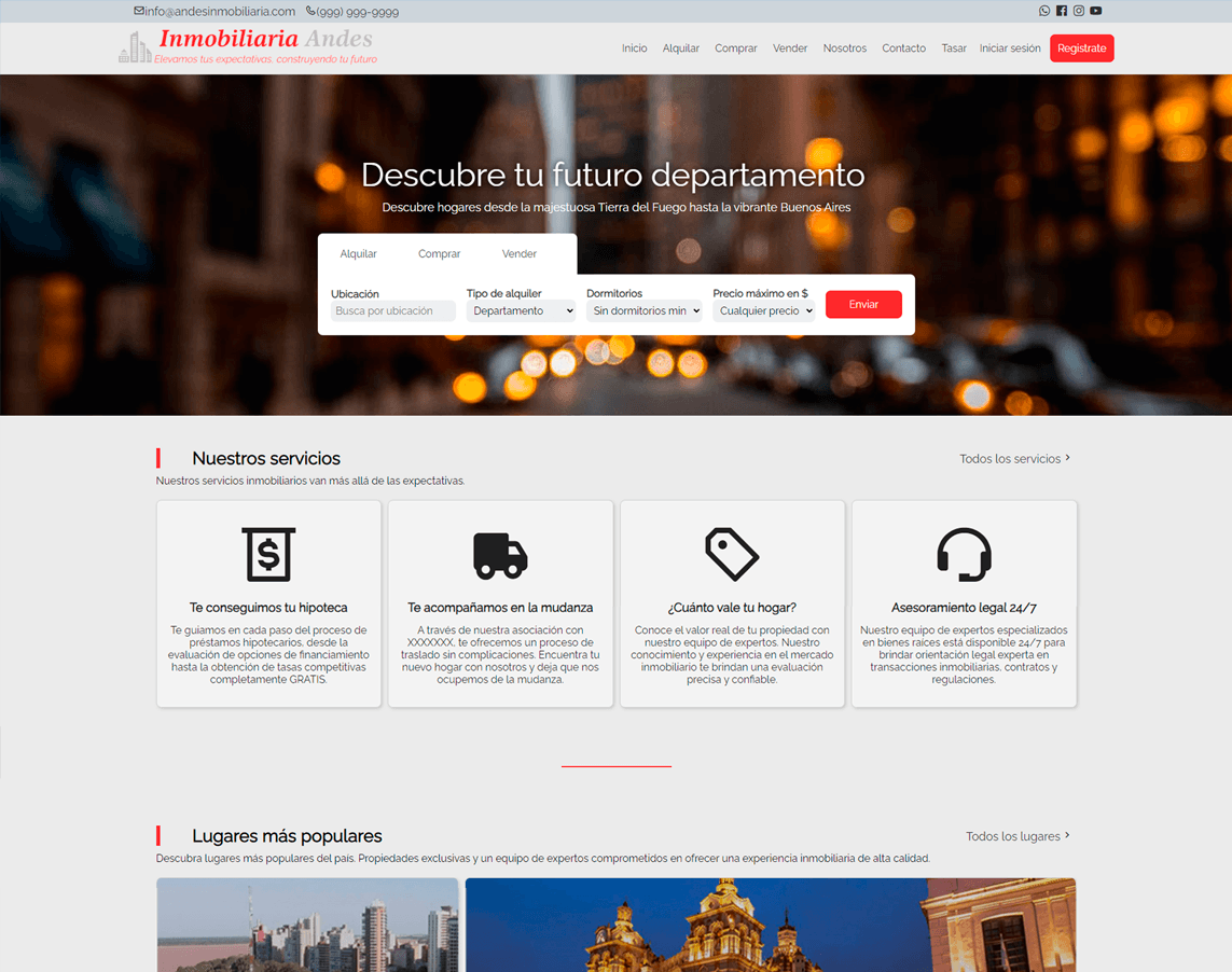 Screenshot of Andes Real Estate, a responsive multi-page site built in plain HTML, CSS and JavaScript